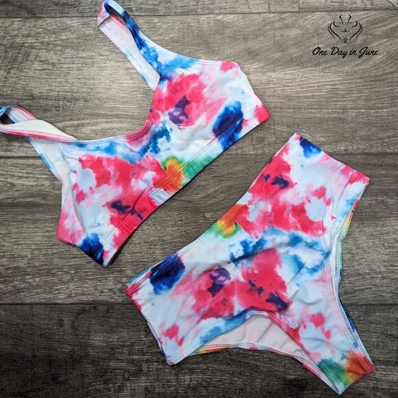 Adisputent Tie Dye Crop Top Bikini Swimsuit Size S - Picture 3 of 5